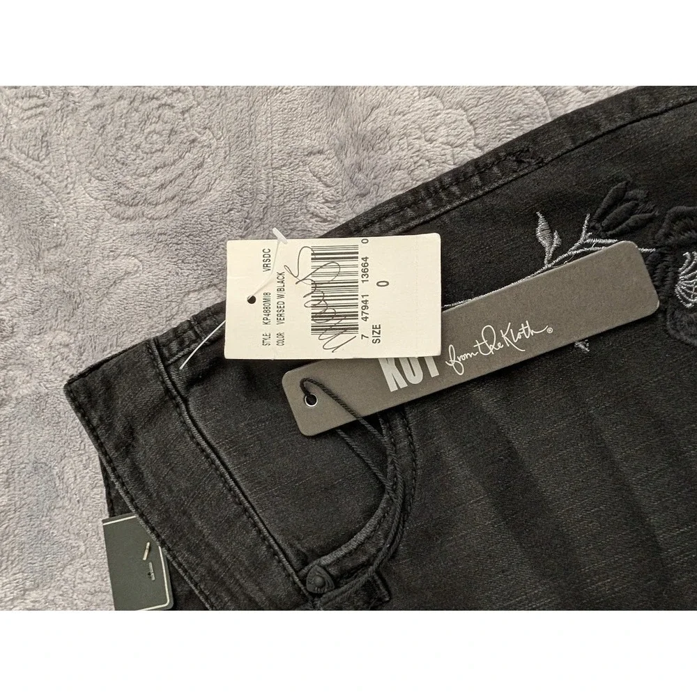 Kut‎ From The Kloth Diana Embroidered Mid Rise Skinny Jeans Black Size 0 NEW